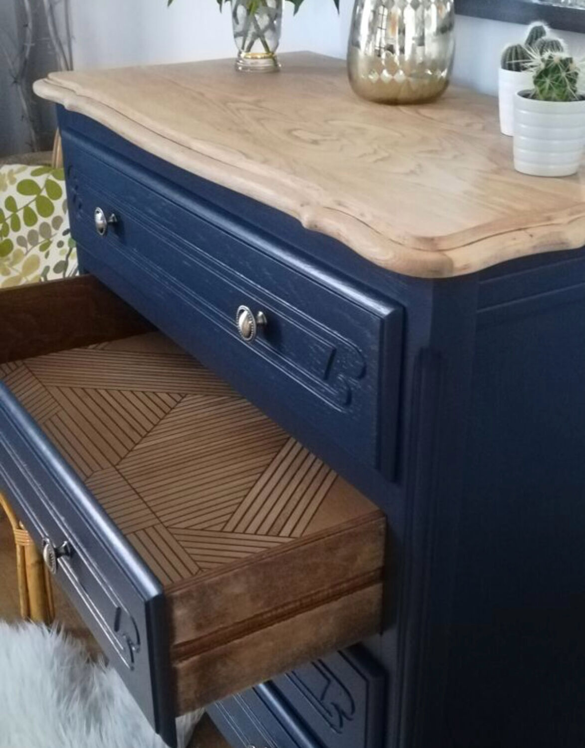 Commode vintage, plateau bois massif