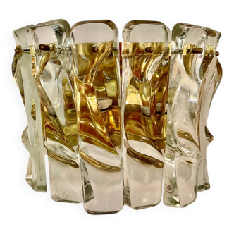 Venini wall lamp, Murano glass, large model, gilded structure, 1970s