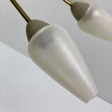 Brass chandelier, textured glass, 1960.