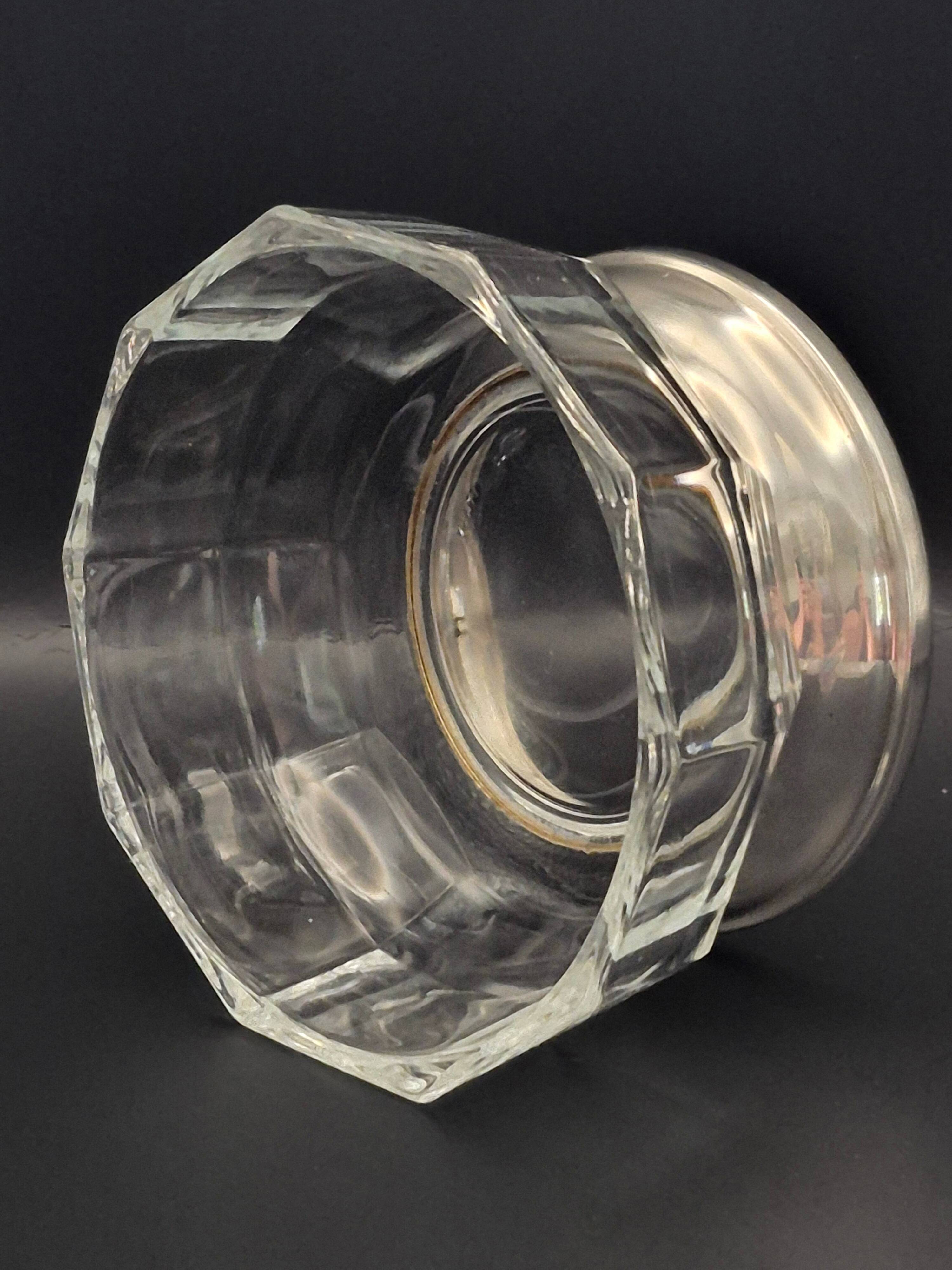 Art Deco thick crystal/glass bowl, silver-plated metal pedestal.