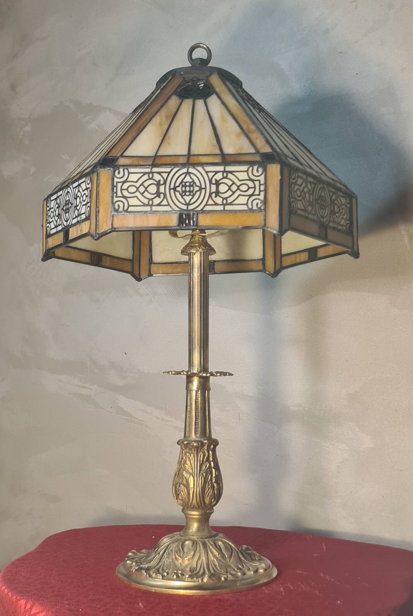 Antique art nouveau lamp with bronze base, 53x32 cm,