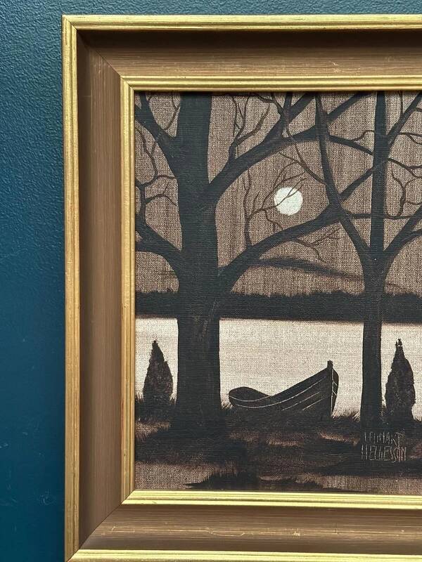 Mid-century oil on canvas “Moonlight” by Lennart Helgesson vintage 37x45cm