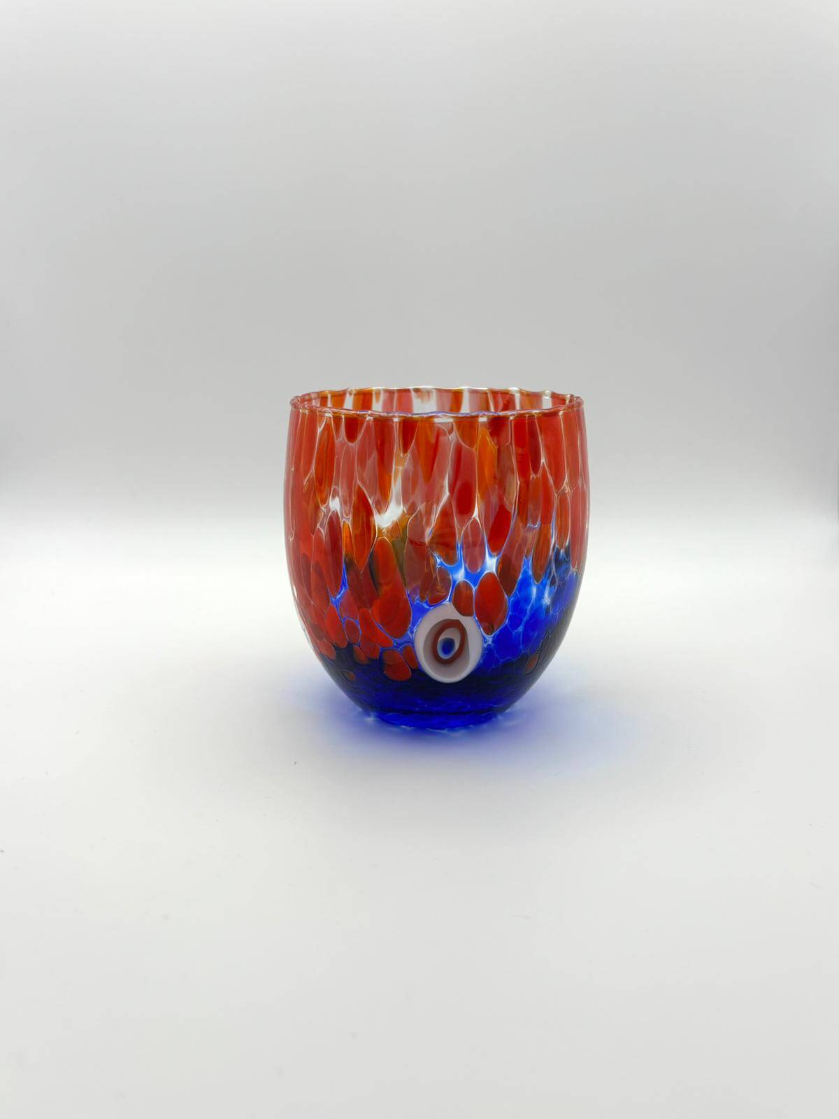 Set of 6 blown glass glasses with Effetre Murano murrine.