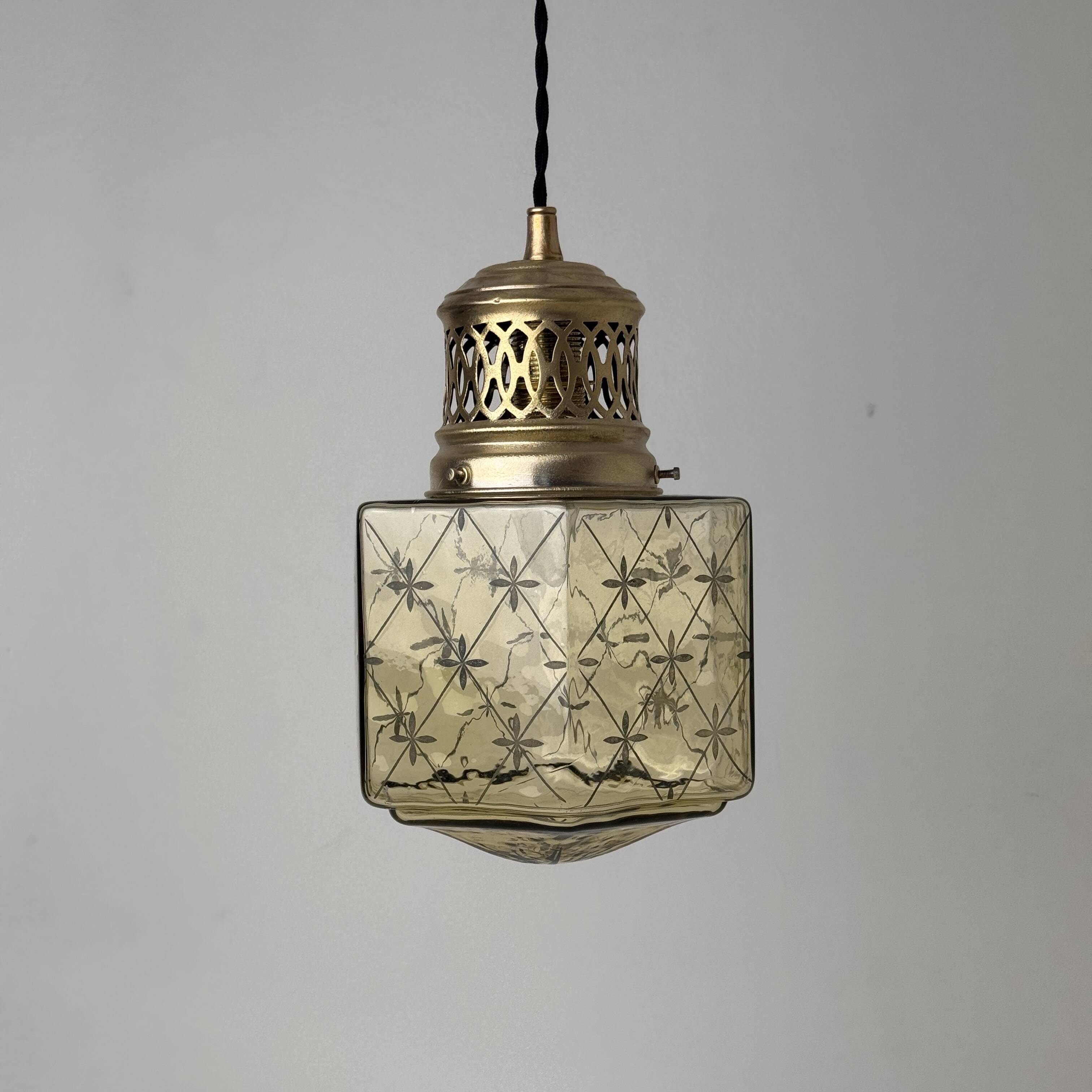 Antique art deco suspension in stained glass