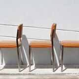 Lot 3 chairs vintage fabric, chrome metal chair, orange/brown/beige wool fabric, retro