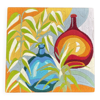 Vintage wool tapestry Les Bonbonnes by Geneviève salivanof for DMC