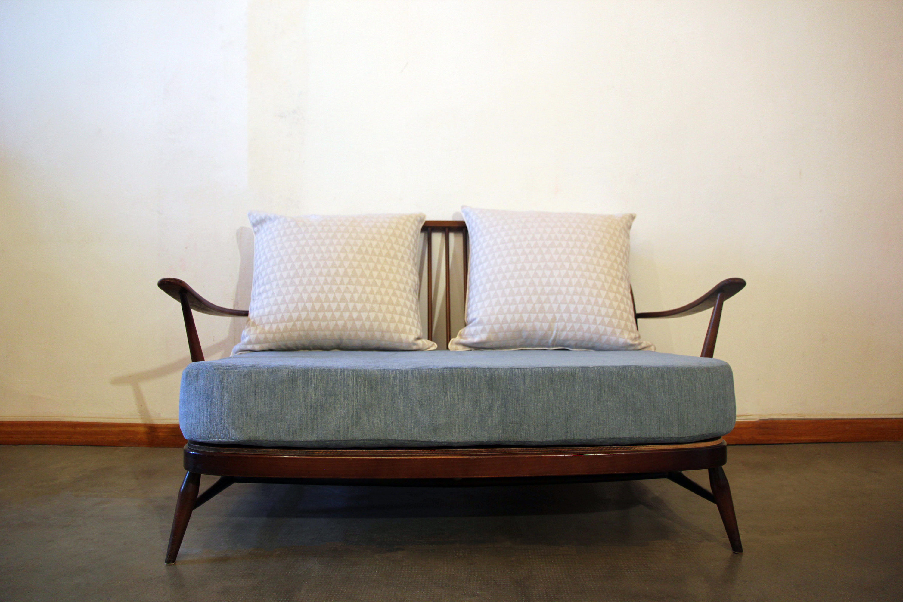 Ercol blue pastel sofa
