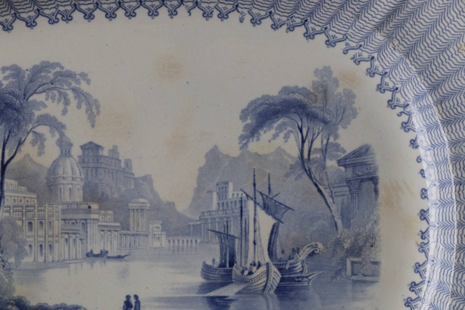 Large old longport iron blue earth dish