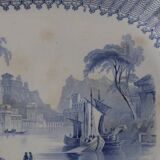 Grand plat bleu terre de fer ancien longport