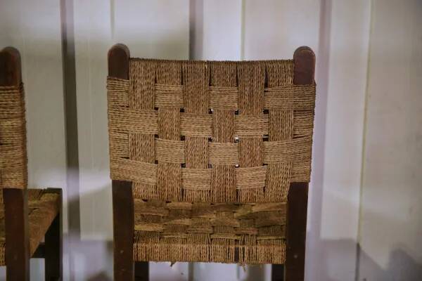 Pair of Brutalist chairs with braided rope seats, 1950s