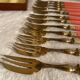 Set of 12 coral and gold dessert forks