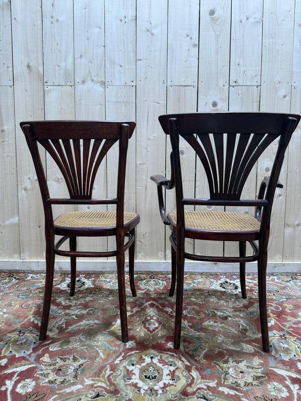 Suite de 4 chaises et deux fauteuils cannés thonet à "palmettes"