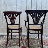 Suite de 4 chaises et deux fauteuils cannés thonet à "palmettes"