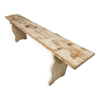 Ancien banc en bois table d'appoint meuble TV blanc crème 151 cm