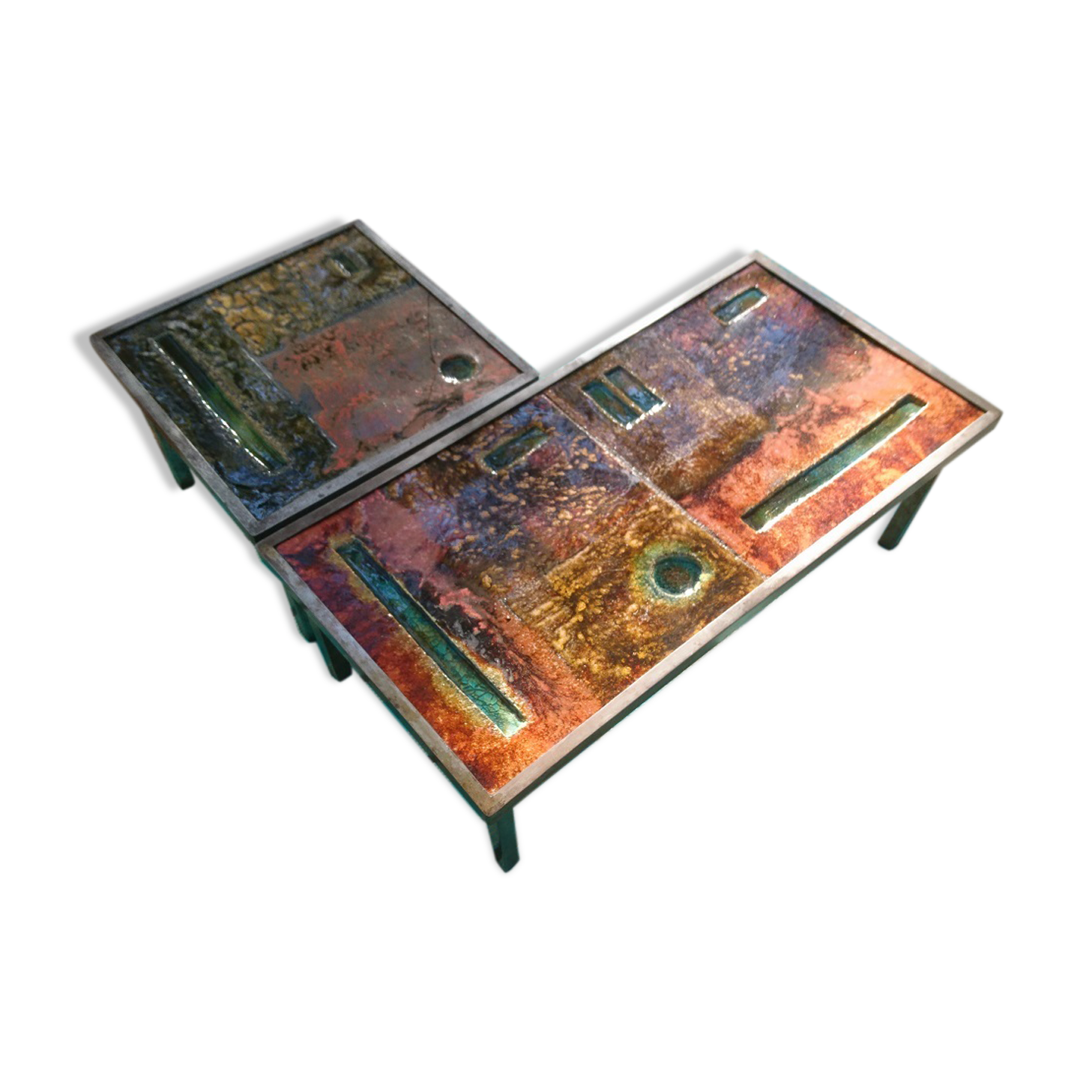 Set of 2 tables enamelled lava