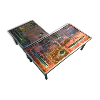Set of 2 tables enamelled lava