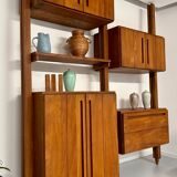 Antique modular shelf in solid French elm from the 60s, vintage