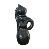 Black enamel ceramic pitcher , signed Raymond camard 1950