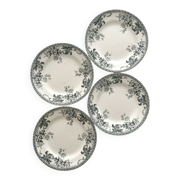 4 assiettes à dessert terre de fer ''Liserons'' Choisy le Roi