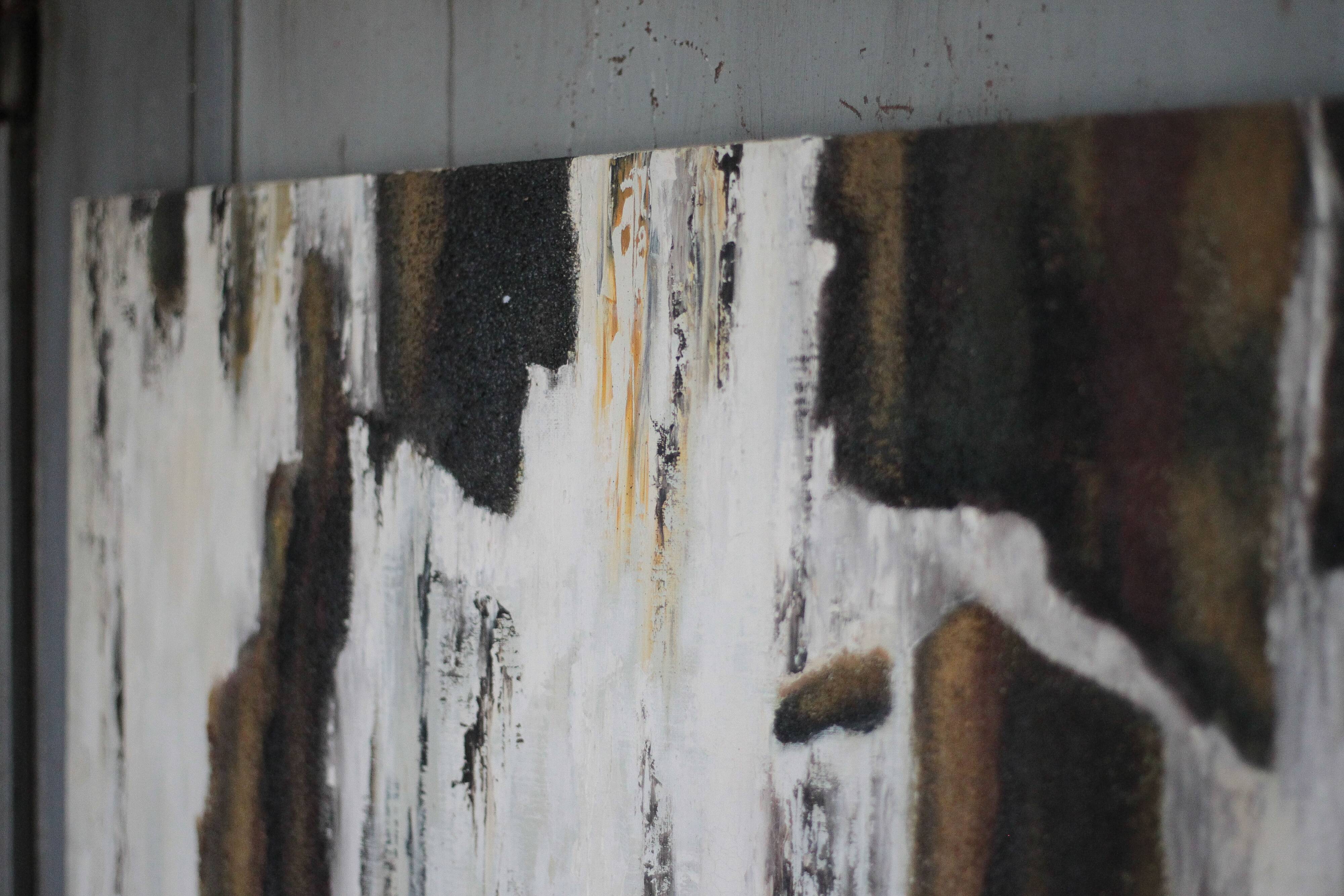 Abstract painting signed Besson Eric, canvas on wooden panel, wall decoration.