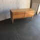 Blonde wood and brass vintage enfilade, Mid-Century buffet from the 1960s, Czech design.