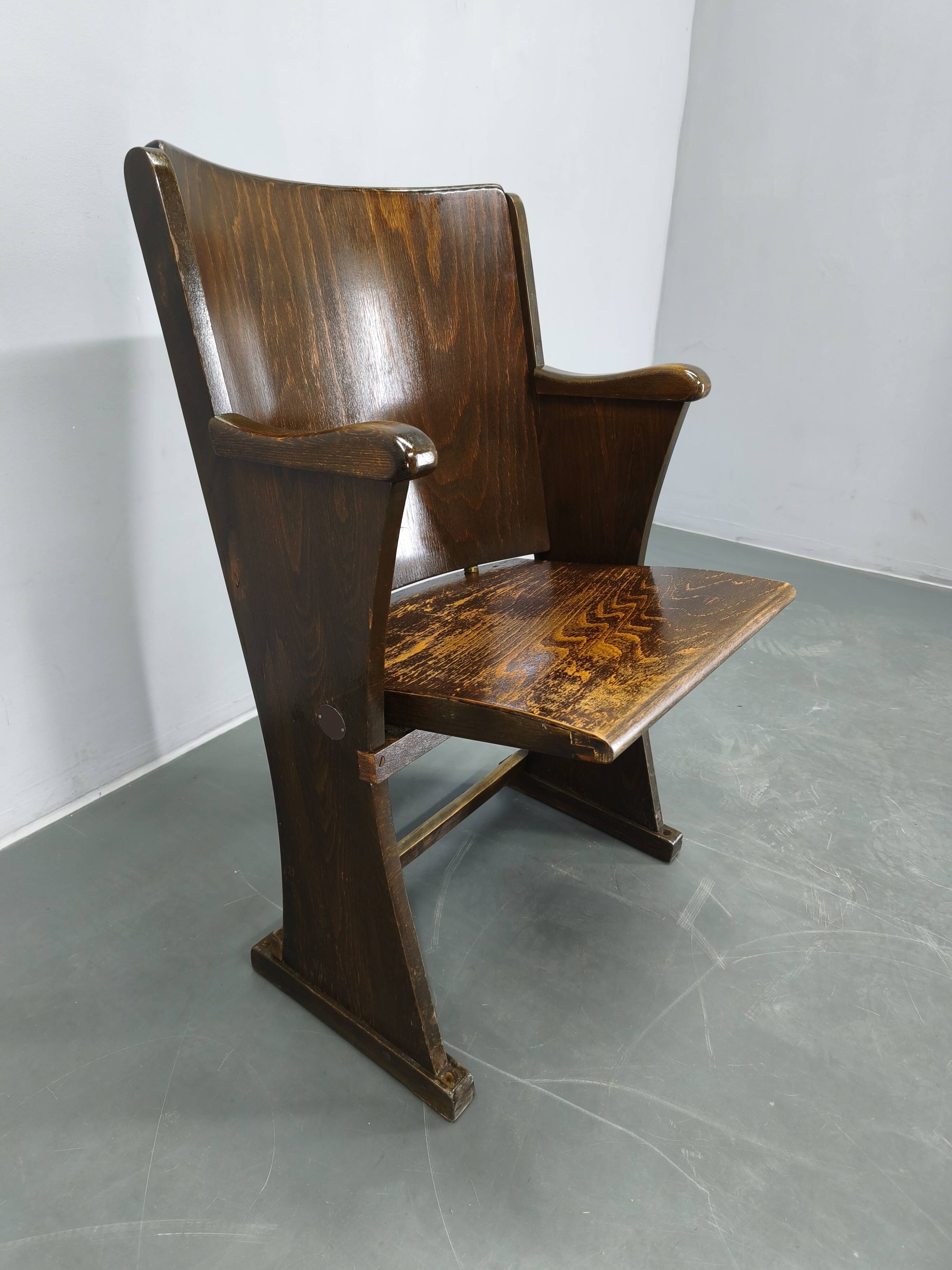 1950s Vintage Cinema Chair Beech Wood Theater Seat Armchair