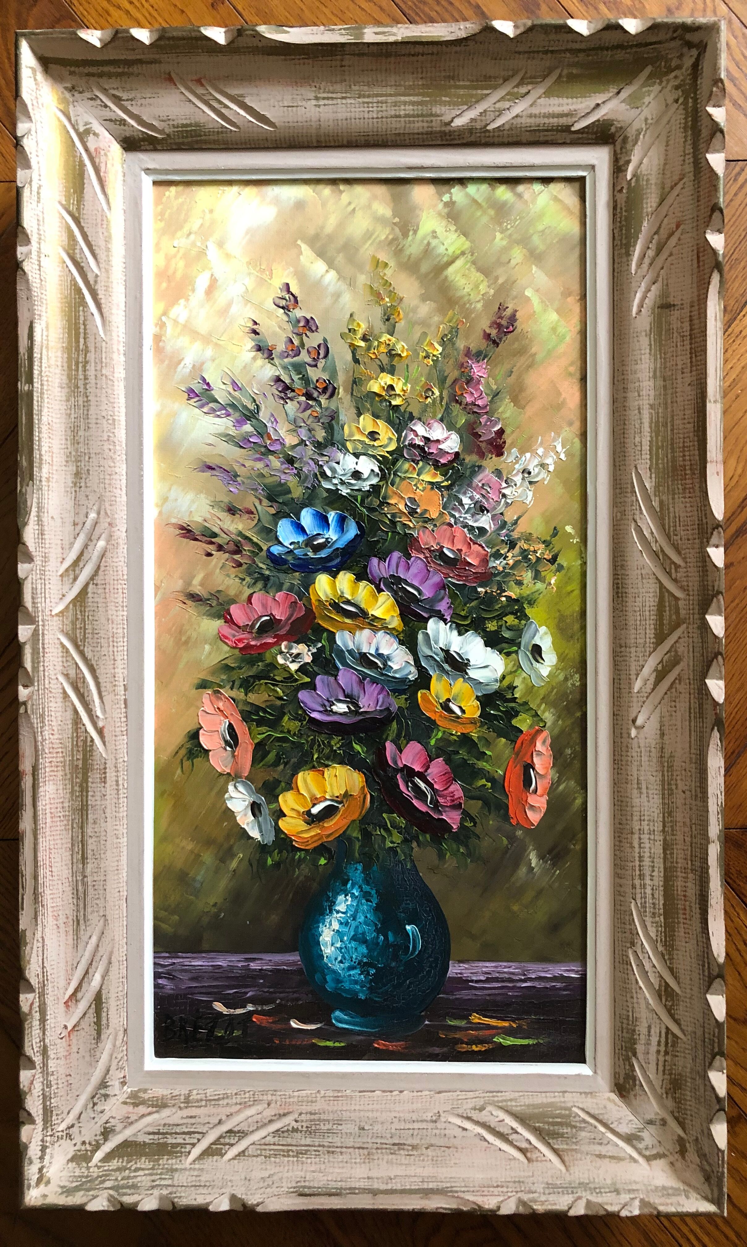 Oil on canvas, still life with anemones