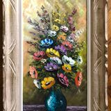 Oil on canvas, still life with anemones