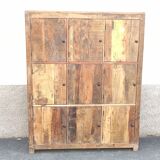 Armoire, meuble de rangement 9 portes en bois ancien