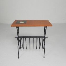 Vintage side table, magazine rack with Hemiksem tile, 1950s