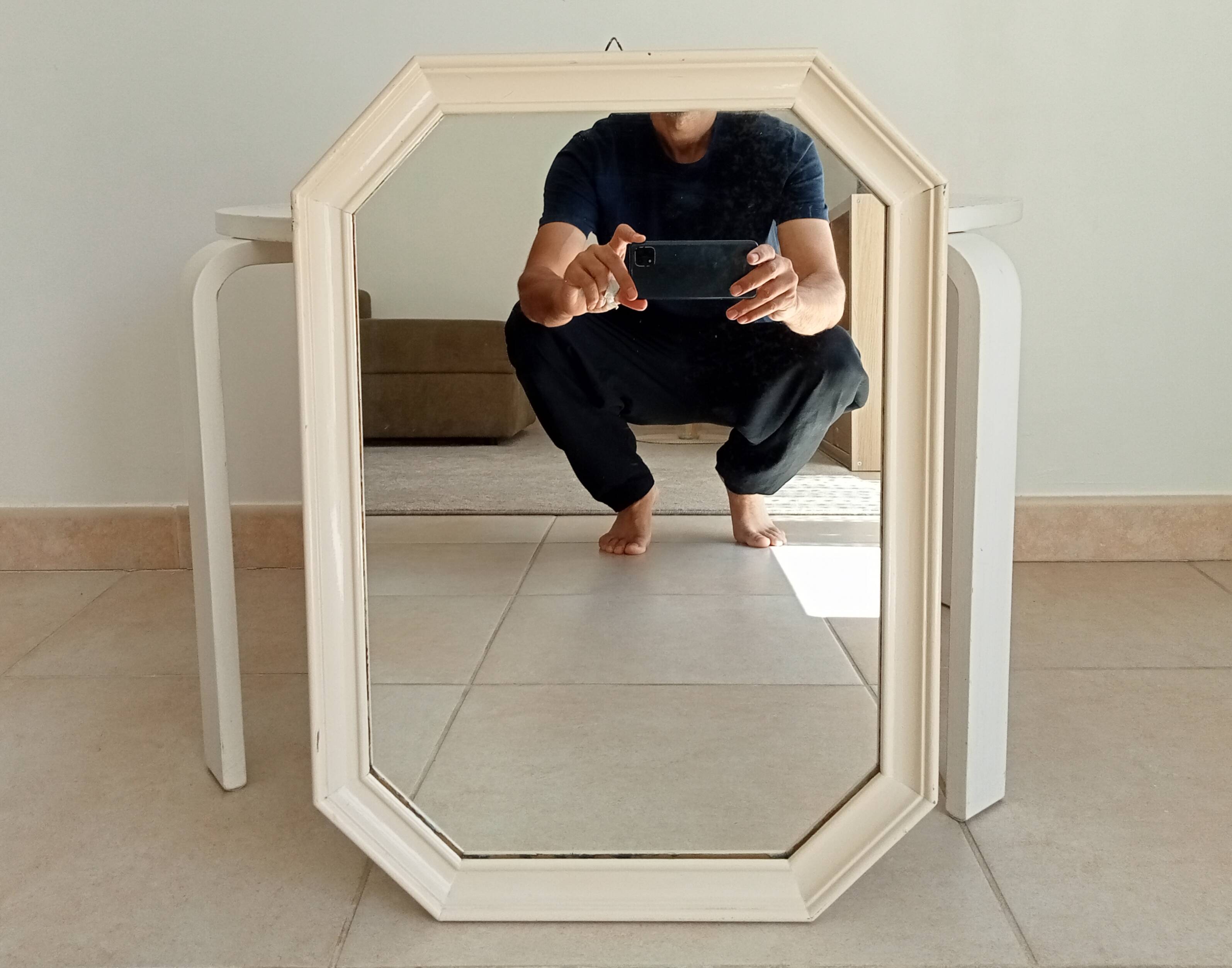 Vintage octagonal white lacquered mirror