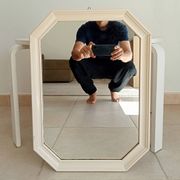 Vintage octagonal white lacquered mirror