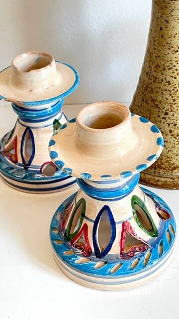 3 vintage ceramic craft candle holders