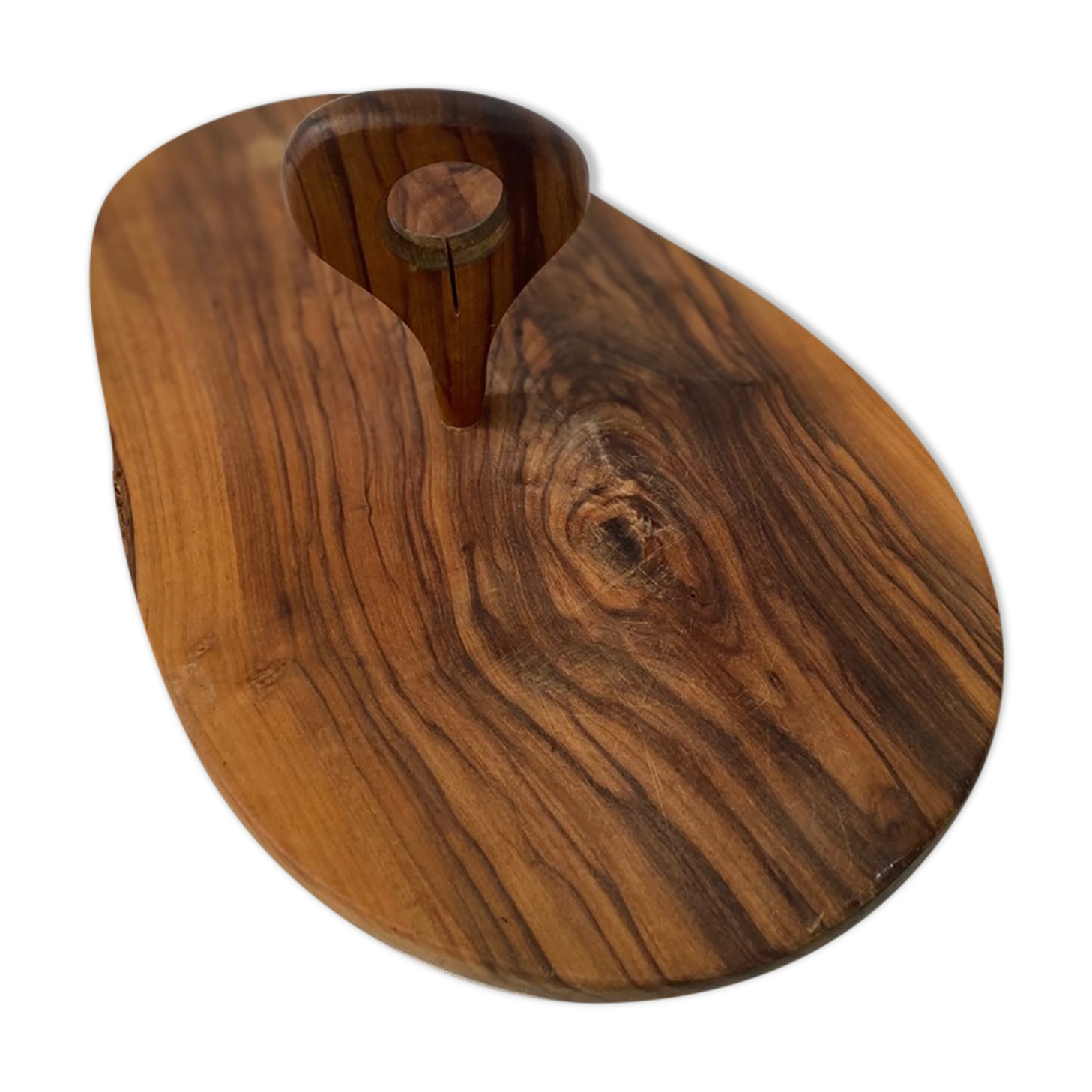 Olive wood cheese platter with knife (probably not original)
