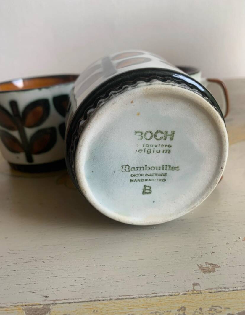 3 vintage coffee cups - boch belgium - "rambouillet" model