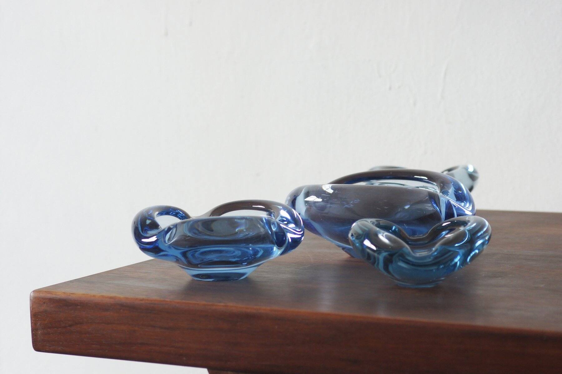 Glass ashtray by Lütken for Holmegaard, 1950s, set of 2
