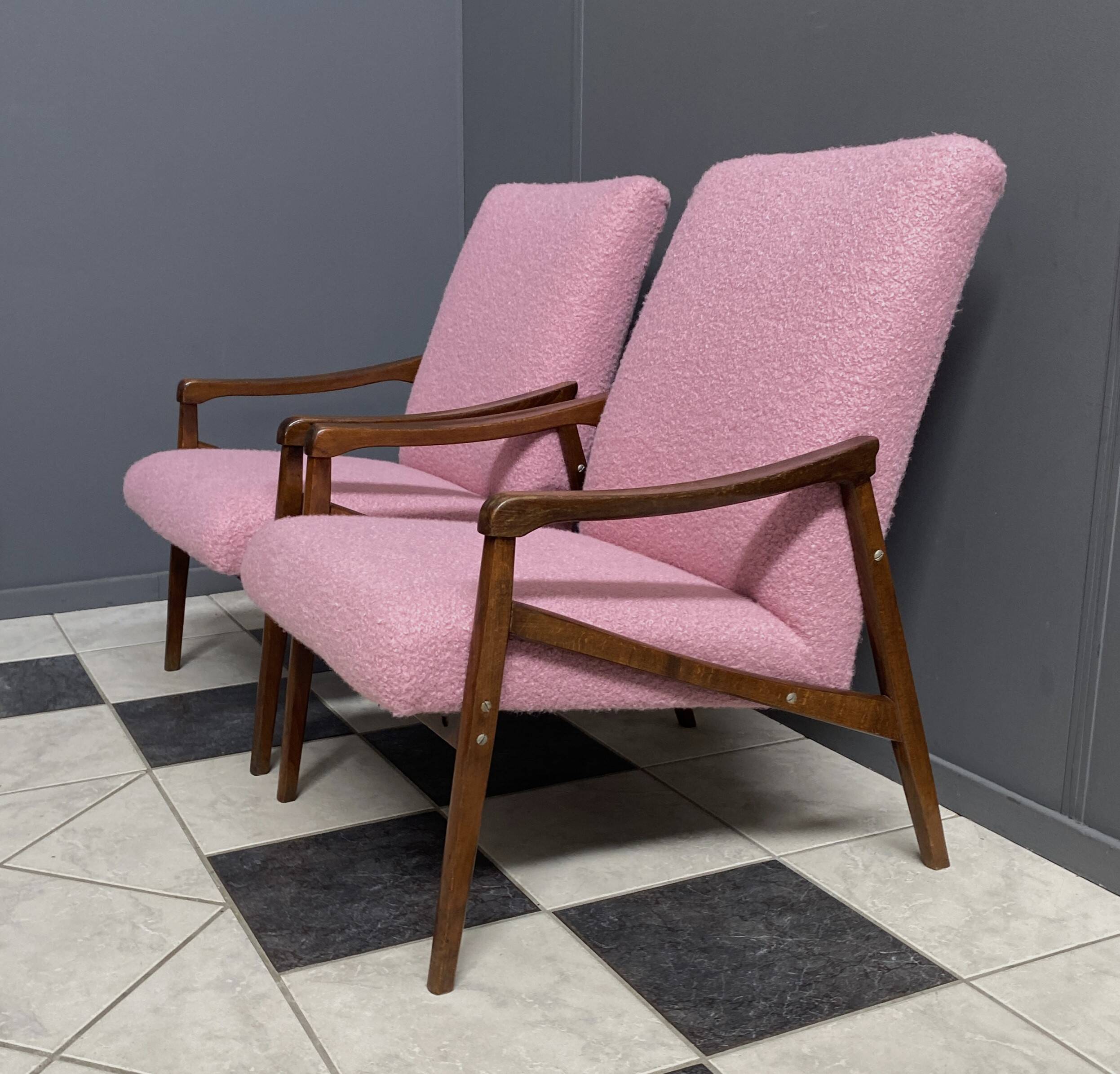 Pink Boucle Jiri Jiroutek chairs 1960s