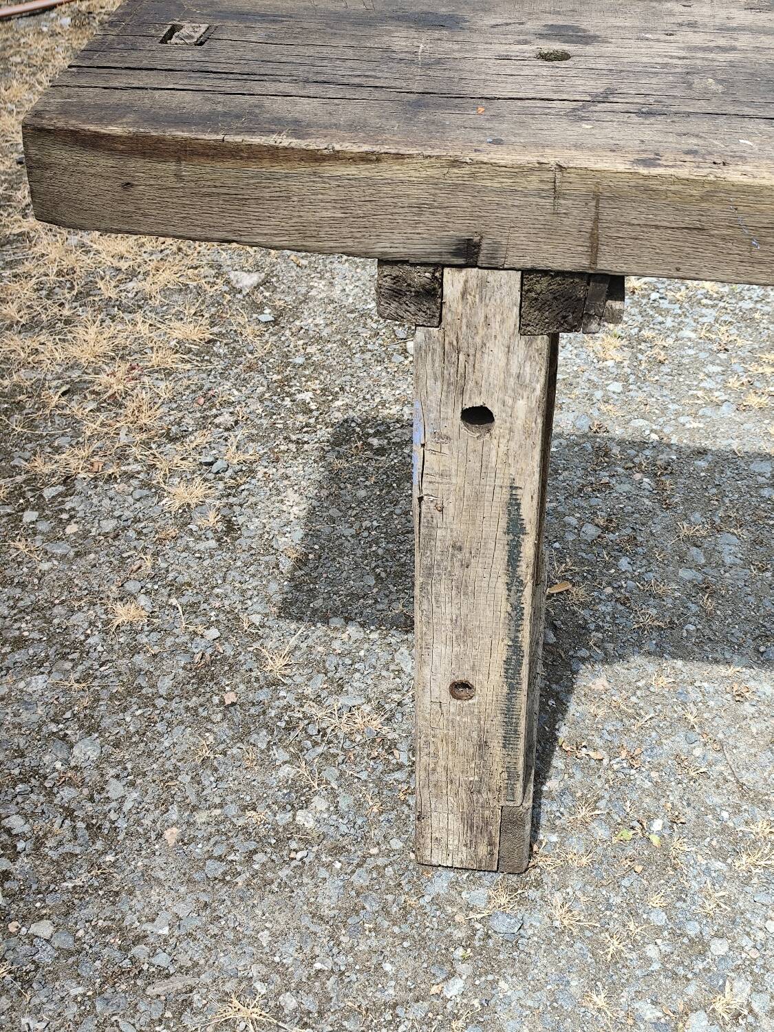 Old small 160 cm carpenter's workbench in solid oak