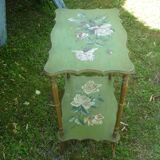 wooden side table painted flowers