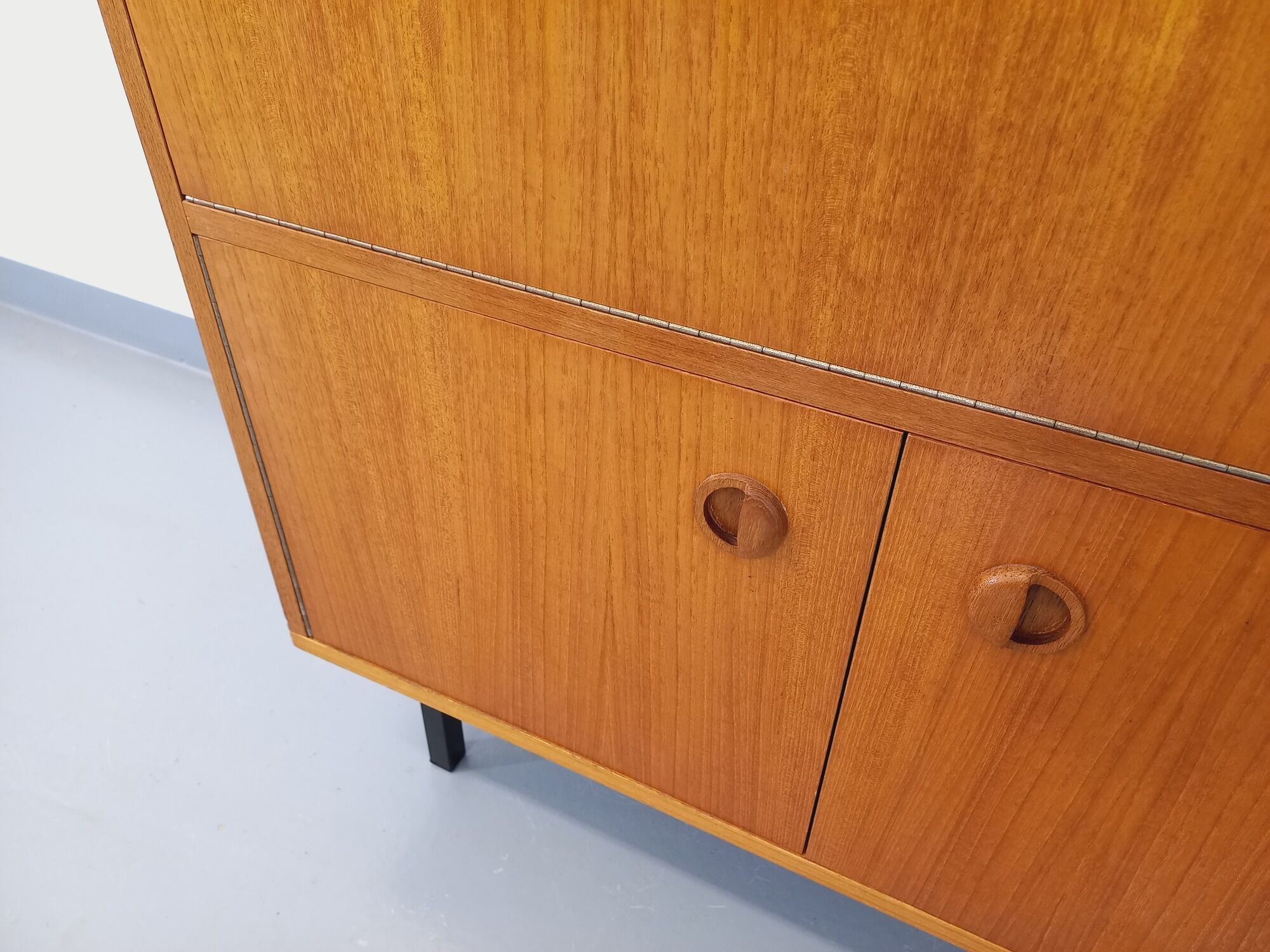 Bookcase cabinet vintage teak and metal storage secretary from the 60s