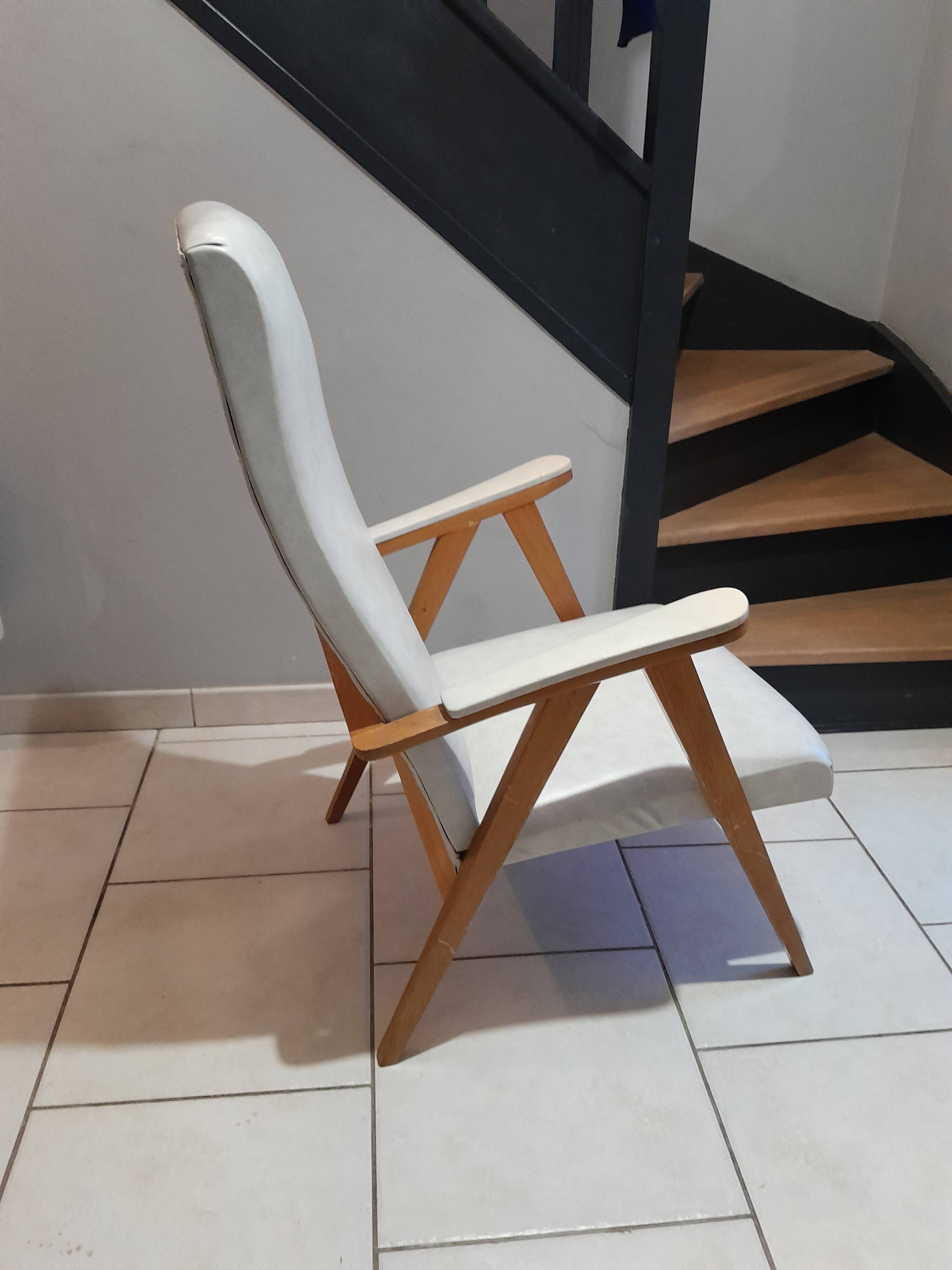 Scandinavian vintage white compass foot armchair