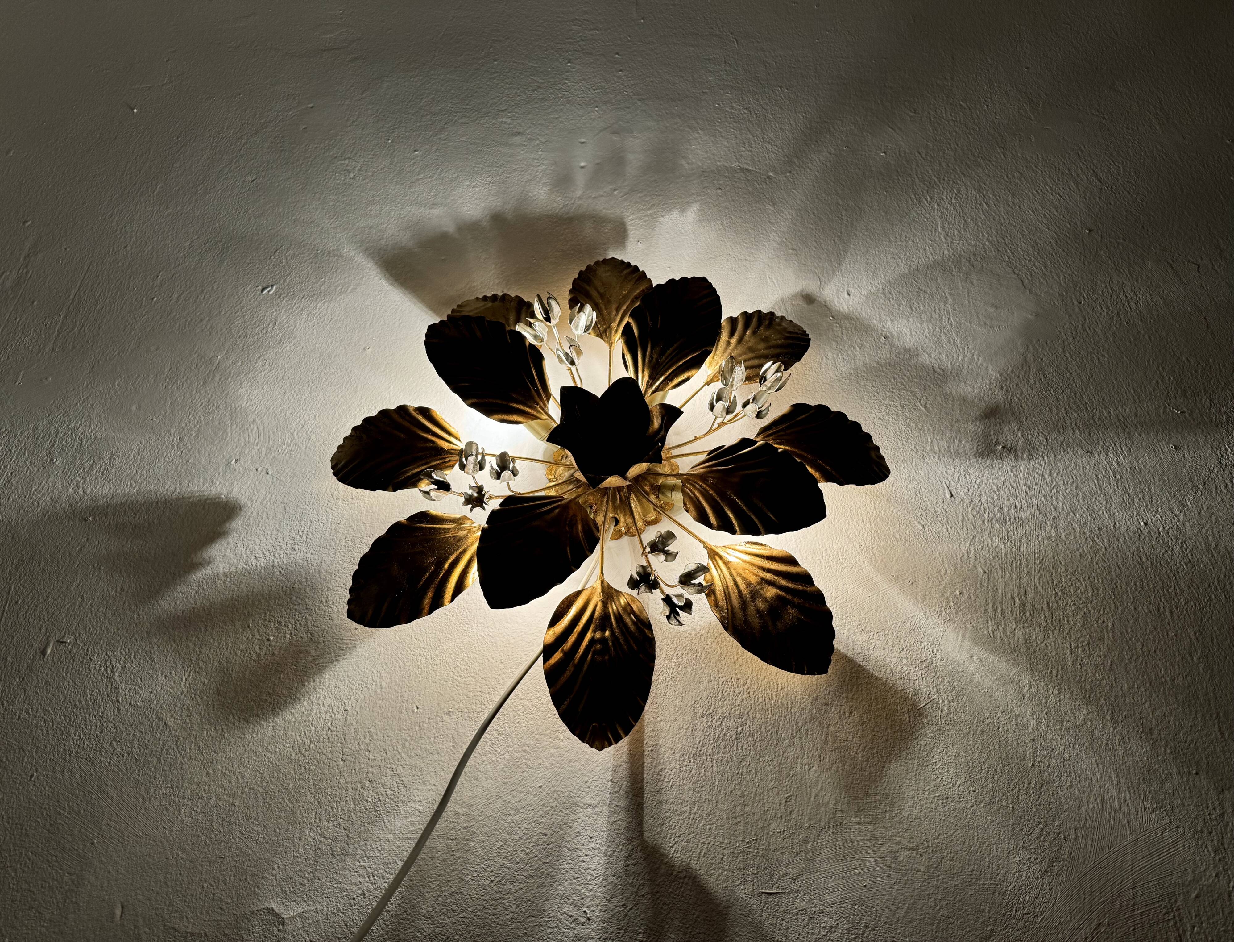 Floral Hollywood Regency Wall or Ceiling Lamp by Hans Kögl