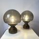 Set of 2 vintage Italian brutalist mushroom table lamps in smoked glass