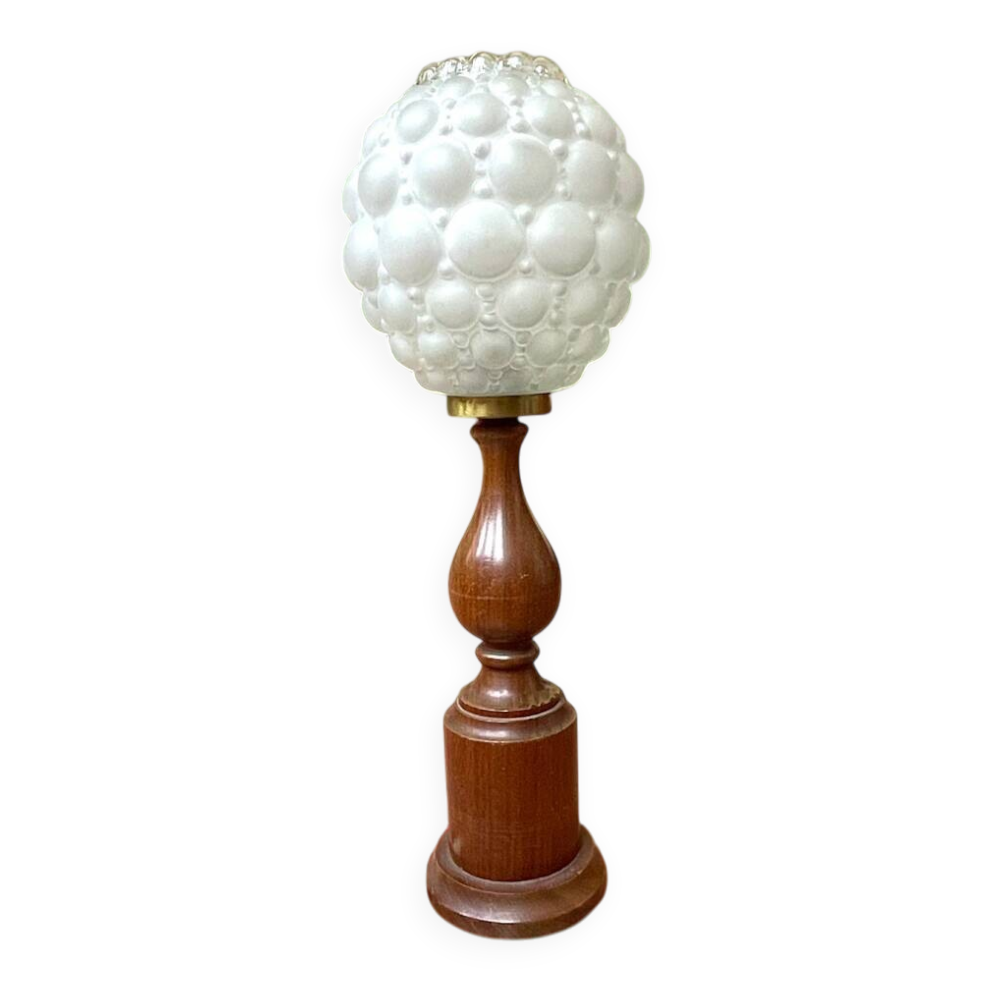 Large wood table lamp with frosted glass