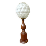 Large wood table lamp with frosted glass