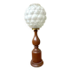Large wood table lamp with frosted glass