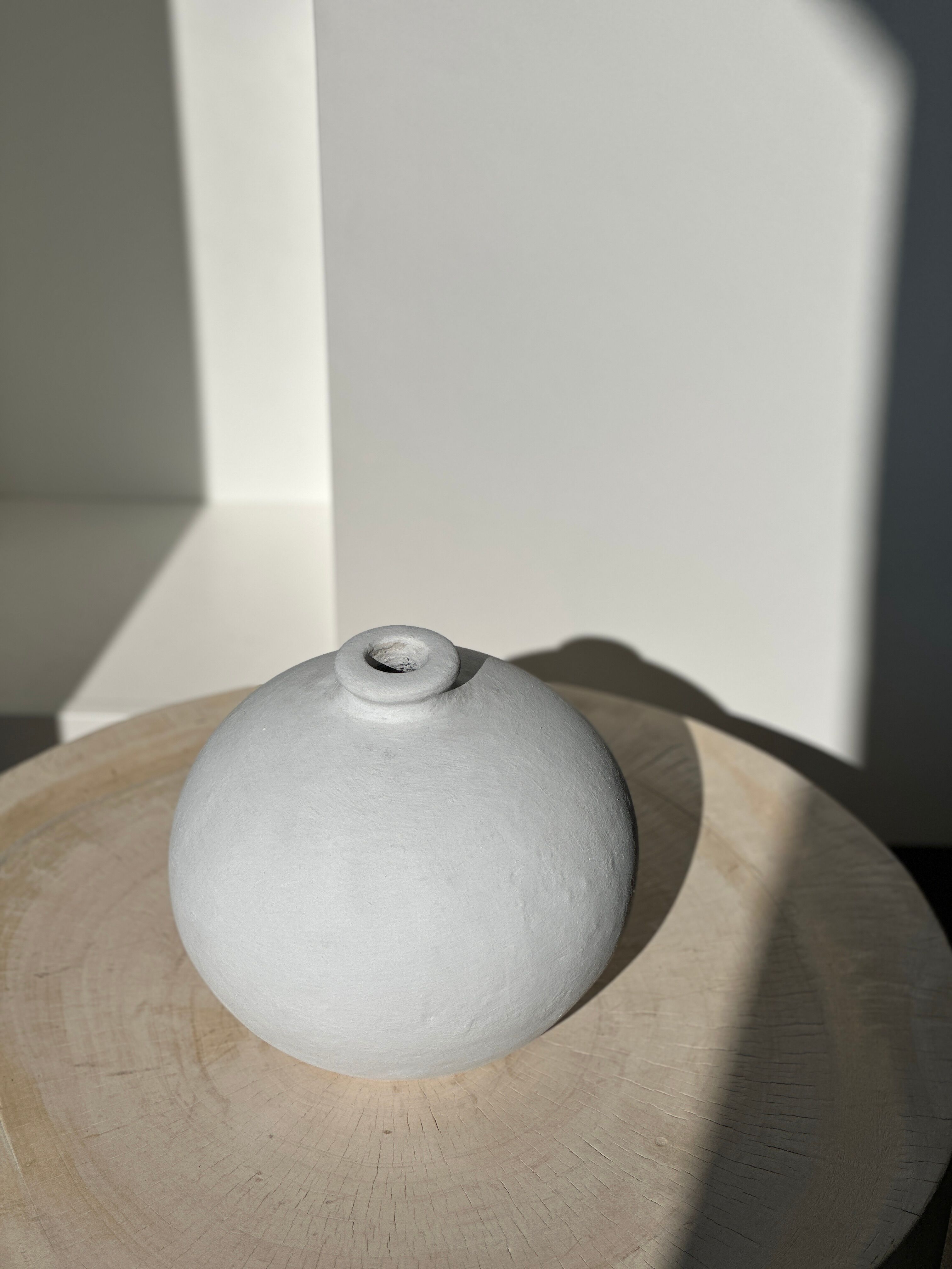 Handcrafted terracotta ball vase painted white H:24 D:26