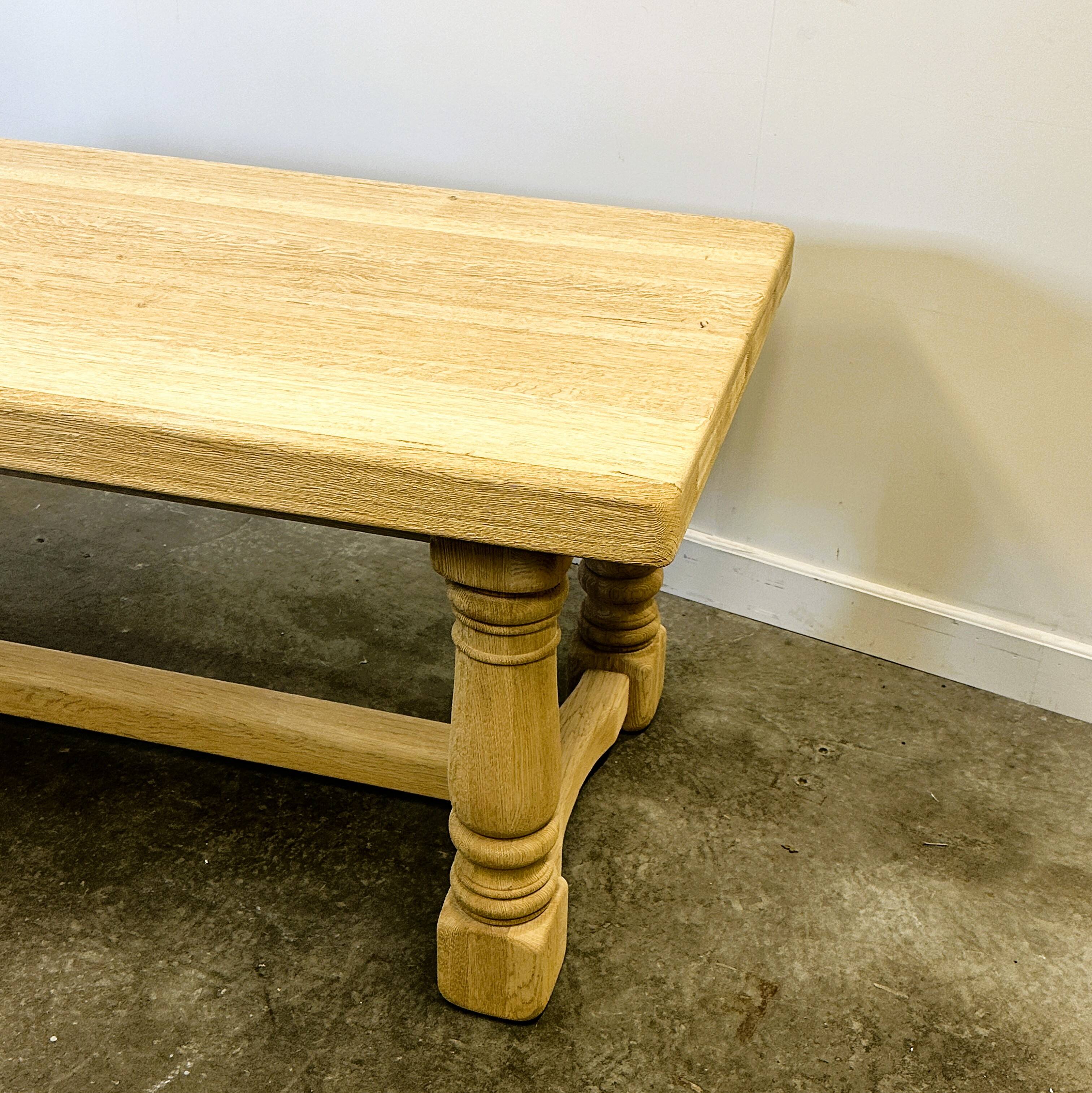 Large Sanded Full Oak Vintage French Dining Table, 1960s. France