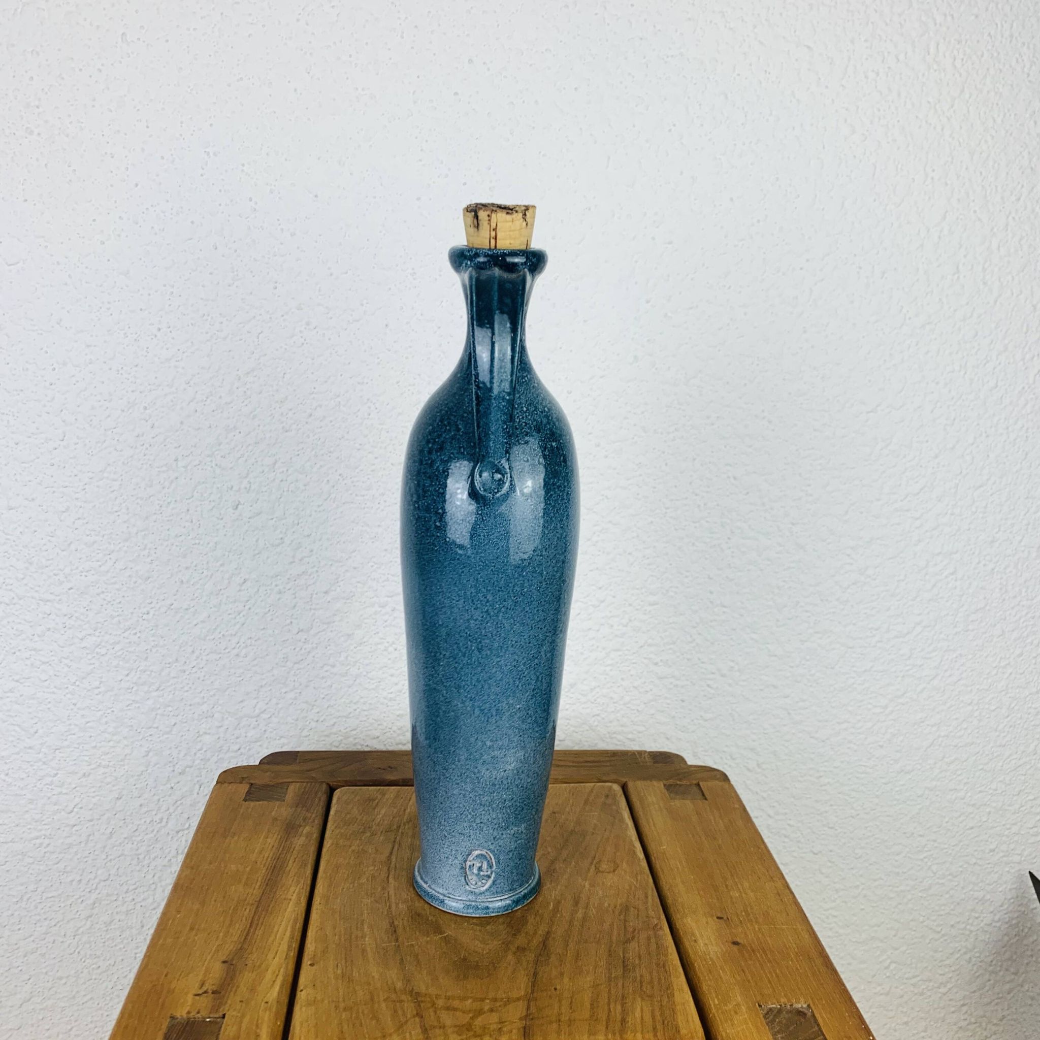 Blue ceramic bottle vase 35 cm