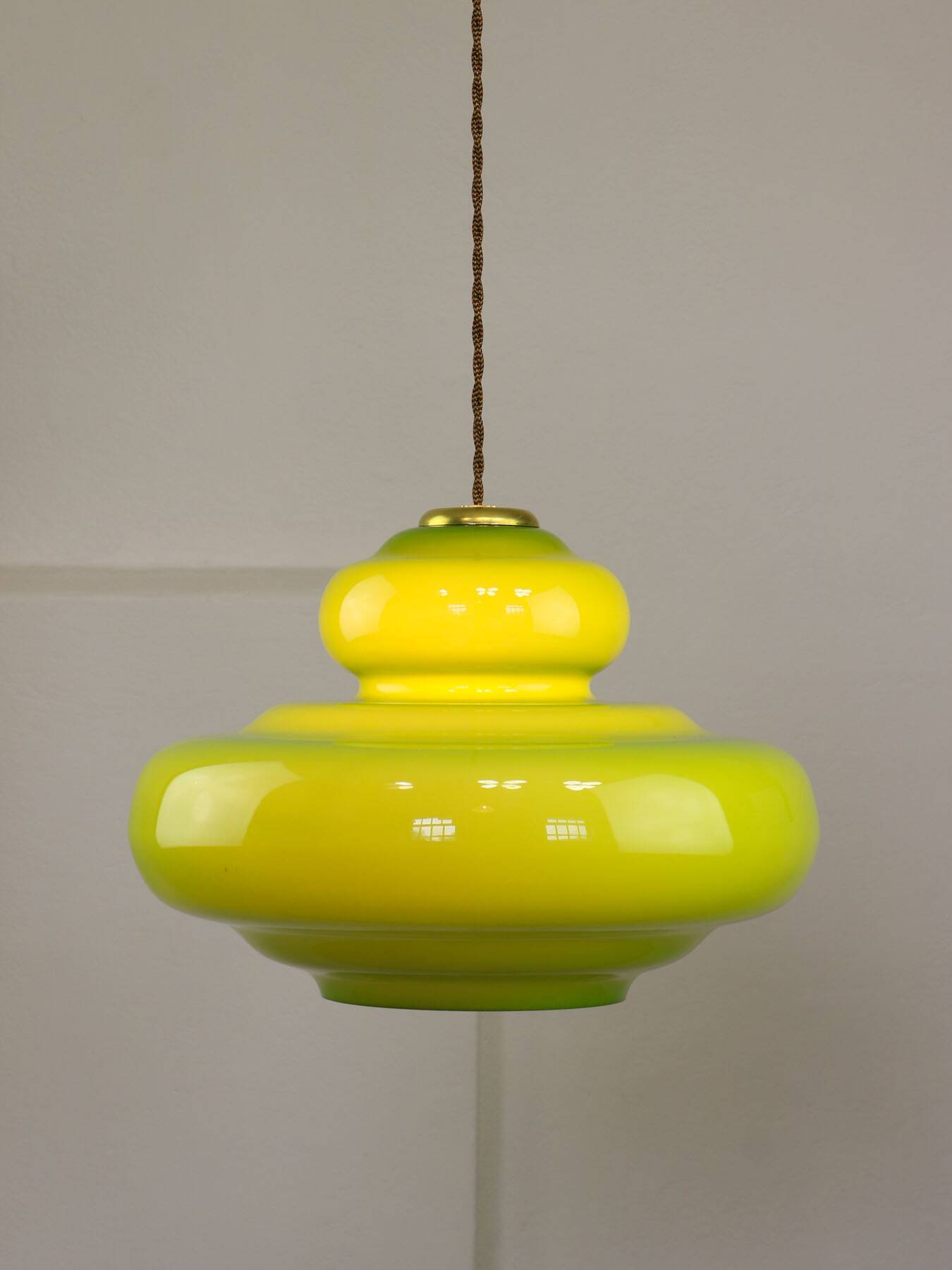 Mid-Century Italian Green Glass and Brass Pendant Lamp